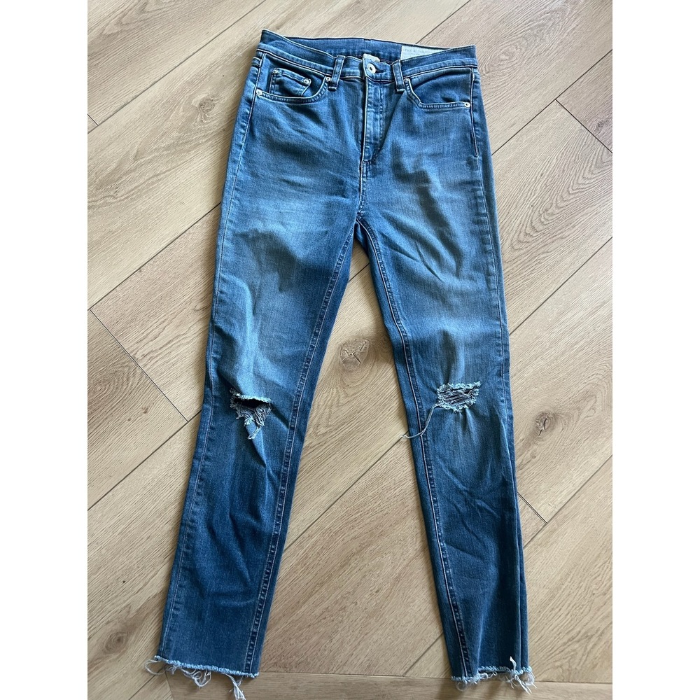Rag & Bone High Rise Ankle‎ Skinny Jeans Size 27 Ripped Distressed Denim